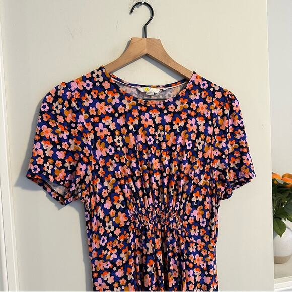 Boden Navy Blue Pink Retro Floral Jersey Mini Dress 6R - Picture 10 of 10